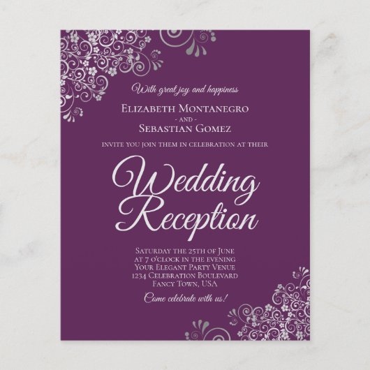 Plum Lila Silver Wedding Reception BUDGET laden (Vorderseite)