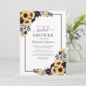 Plum Lila Sunflower Watercolor Brautparty Einladung (Stehend Vorderseite)