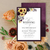 Plum Lila Sunflower Watercolor Script Wedding Einladung