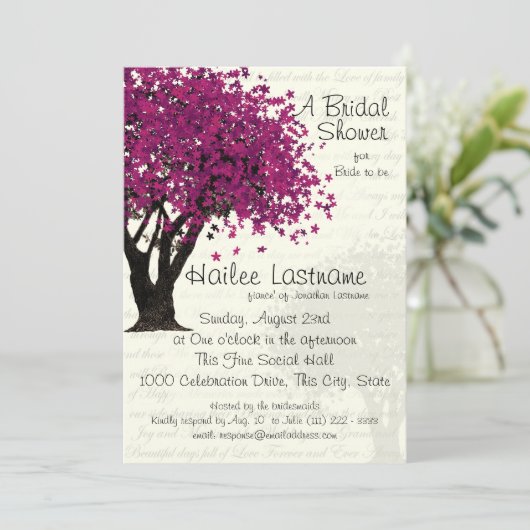 Plum Lila Tree Brautparty Einladung (Stehend Vorderseite)