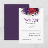 Plum Lila und Burgund Red Floral Wedding RSVP (Vorne/Hinten)