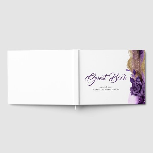 Plum Lila und Gold Glitzer Hochzeit Gästebuch (Voll)