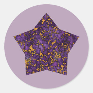 Plum Lila und Gold Marmor Texture Design Star Runder Aufkleber