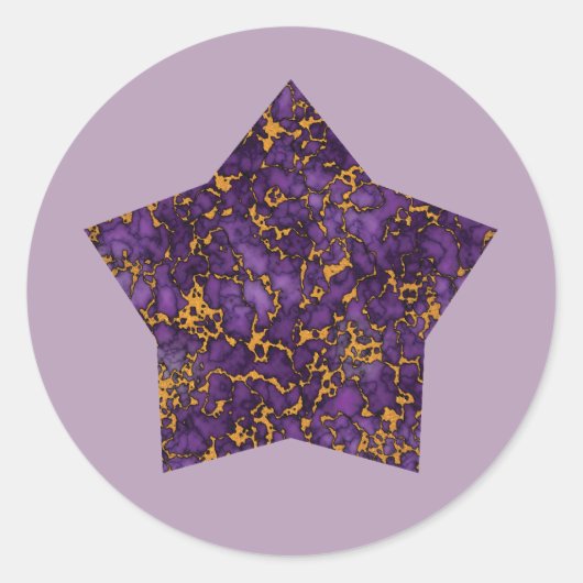 Plum Lila und Gold Marmor Texture Design Star Runder Aufkleber (Vorderseite)