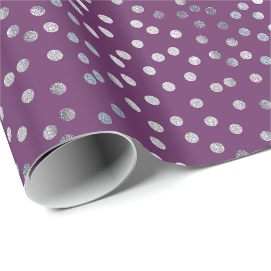 Plum Lila und Silver Glitzer City Dots Geschenkpapier (Rolleneckpunkt)
