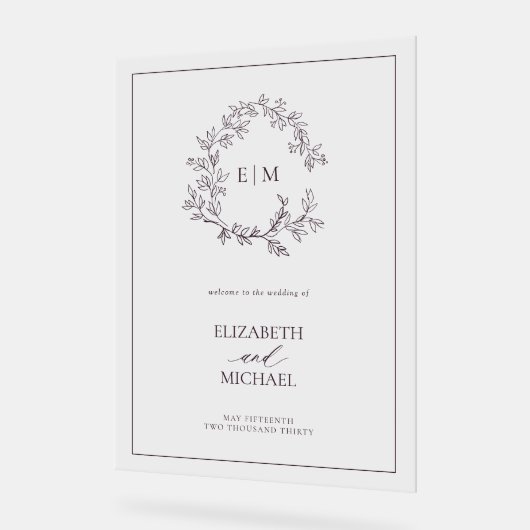 Plum Lila Wappen Monogram Begrüßung Acrylschild (Winkel)