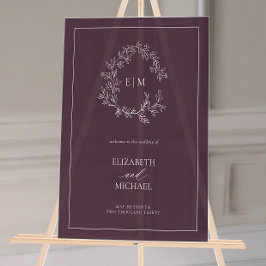 Plum Lila Wappen Monogram Begrüßung Acrylschild