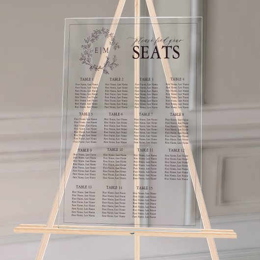 Plum Lila Wappen Monogram Wedding Seating Acrylschild