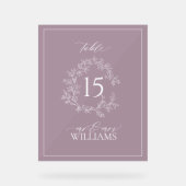 Plum Lila Wappen Monogram Wedding Tischnummer Acrylschild (Vorderseite)