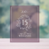 Plum Lila Wappen Monogram Wedding Tischnummer Acrylschild (Neutral)