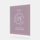 Plum Lila Wappen Monogram Wedding Tischnummer Acrylschild (Winkel)