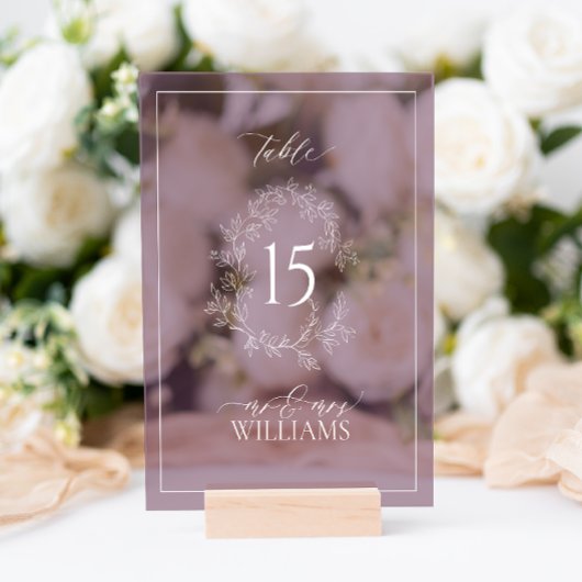 Plum Lila Wappen Monogram Wedding Tischnummer Acrylschild