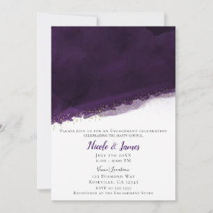 Plum Lila Wasserfarbe & Gold Moderne schicke Hochz Einladung