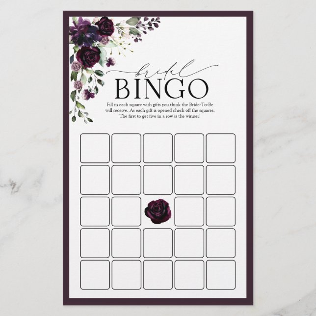 Plum Lila Watercolor Bridal Bingo Game (Vorderseite)
