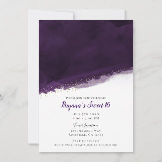 Plum Lila Watercolor & Gold Modernes Chic Sweet 16 Einladung