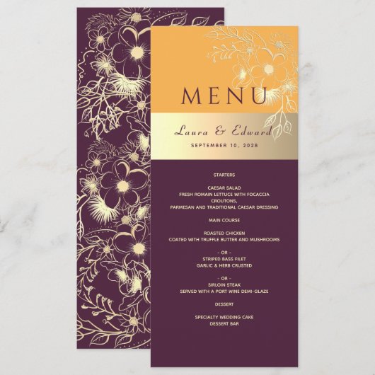 Plum Lila Wedding Menu Menükarte (Vorne/Hinten)