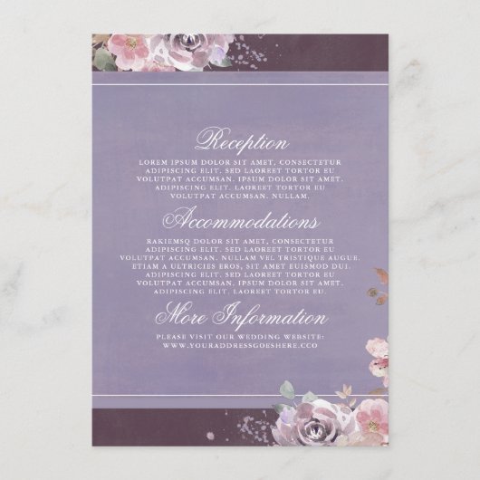 Plum Lilac und Mauve Wedding Information Guest Begleitkarte (Vorderseite)