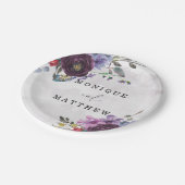 Plum Lilac Watercolor Garden Peony Wedding Pappteller (Schrägansicht)