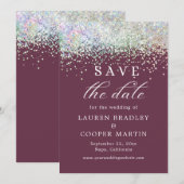 Plum Luxury Glitzer Wedding Save the Date (Vorne/Hinten)