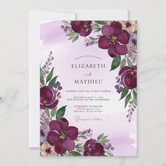 Plum Majestic Spring Wedding Einladung (Vorderseite)