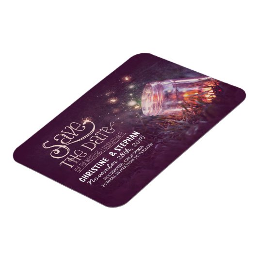Plum Mason Jar Fireflies Save the Date Magnet (Linke Seite)