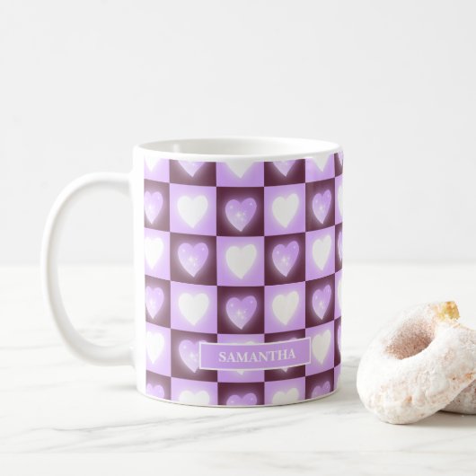 Plum Mauve Celestial Hearts Valentine’s Gift Kaffeetasse (Mit Donut)