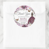 Plum Mauve Floral Butterflies Prinzessin Favor Runder Aufkleber (Tasche)