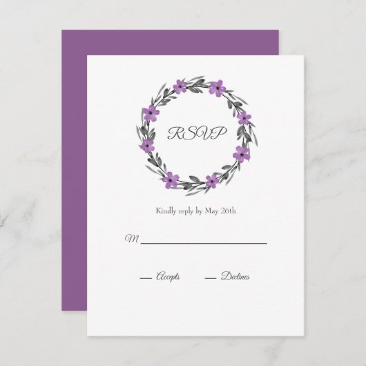 Plum Mauve Grau Schwarze Wasserfarbenwelt Blumenre RSVP Karte (Vorne/Hinten)