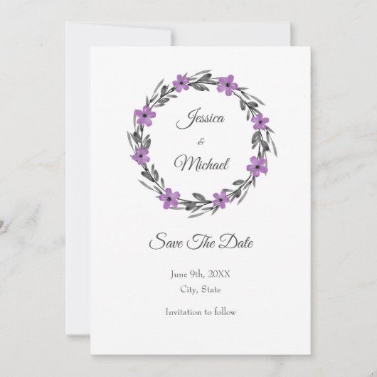 Plum Mauve Grau Schwarze Wasserfarbenwelt Blumenre Save The Date (Vorderseite)