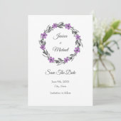 Plum Mauve Grau Schwarze Wasserfarbenwelt Blumenre Save The Date (Stehend Vorderseite)