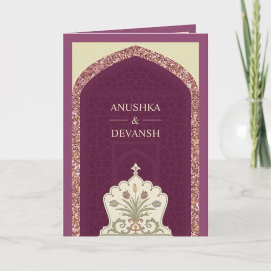 Plum Mauve Rose Gold All in One Indian Wedding Einladung (Vorderseite)