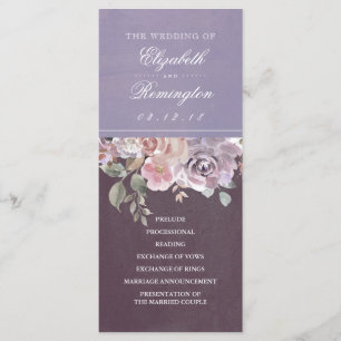 Plum Mauve und Lilac Vintag Flora Wedding Program Programm