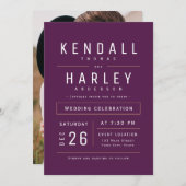 Plum Modern Chic Simple Typografy Foto Wedding Einladung (Vorne/Hinten)