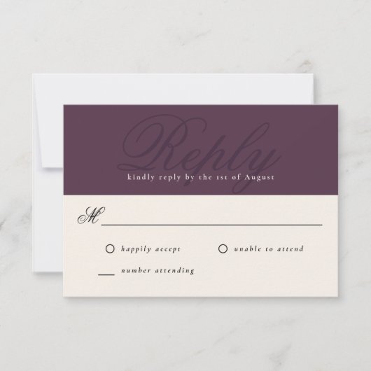 Plum Modern Elegant Minimal Monogram UAWG RSVP Karte (Vorderseite)