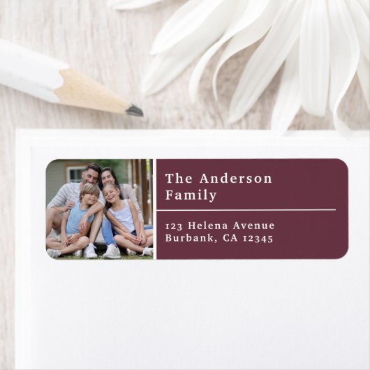 Plum Modern Foto Return Address Label (Insitu)