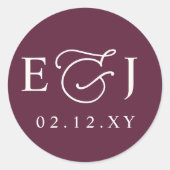 Plum Modern Initials Monogram Wedding Runder Aufkleber (Vorderseite)