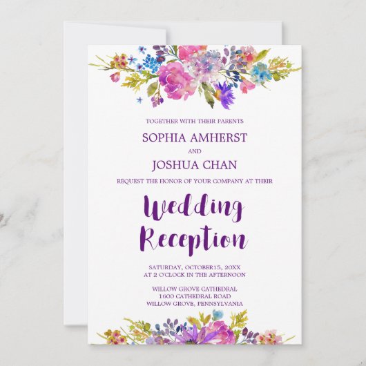 Plum Monogram Backing Wedding Reception Einladung (Vorderseite)