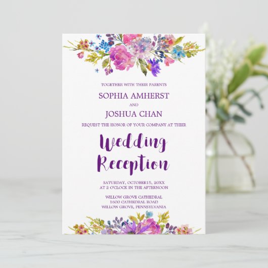 Plum Monogram Backing Wedding Reception Einladung (Stehend Vorderseite)