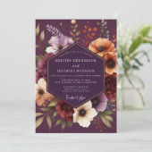Plum Moody Botanical Wedding Einladung (Stehend Vorderseite)