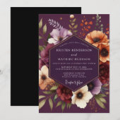 Plum Moody Botanical Wedding Einladung (Vorne/Hinten)