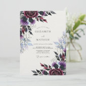 Plum Moody Thistle Winter Wedding Einladung (Stehend Vorderseite)