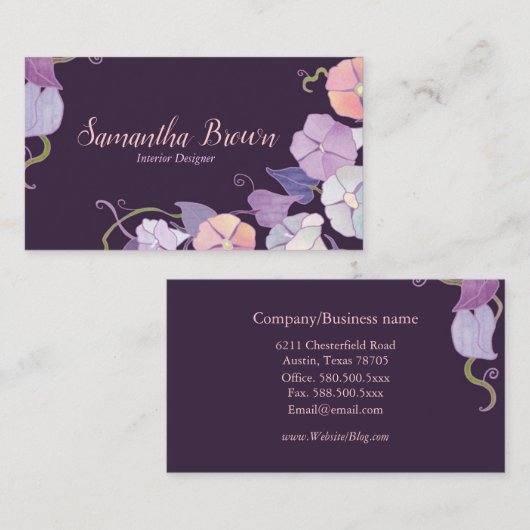 Plum Morning Glory Interior Design Visitenkarte (Vorne/Hinten)
