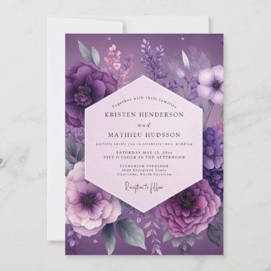 Plum Mystical Bloom Wedding Einladung (Vorderseite)