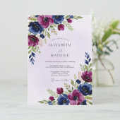 Plum Navy Artistic Winter Wedding Einladung (Stehend Vorderseite)