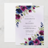 Plum Navy Artistic Winter Wedding Einladung (Vorne/Hinten)