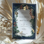 Plum Navy Blue Gold Floral Wedding Folieneinladung