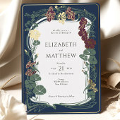 Plum Navy Blue Gold Floral Wedding Folieneinladung