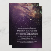 Plum Night Gold Shooting Star Engagement Party Einladung (Vorne/Hinten)