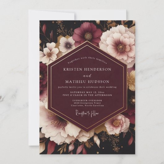 Plum Opulent Bloom Wedding Einladung (Vorderseite)