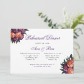 Plum & Orange Peony Silver Probe Dinner Einladung (Stehend Vorderseite)